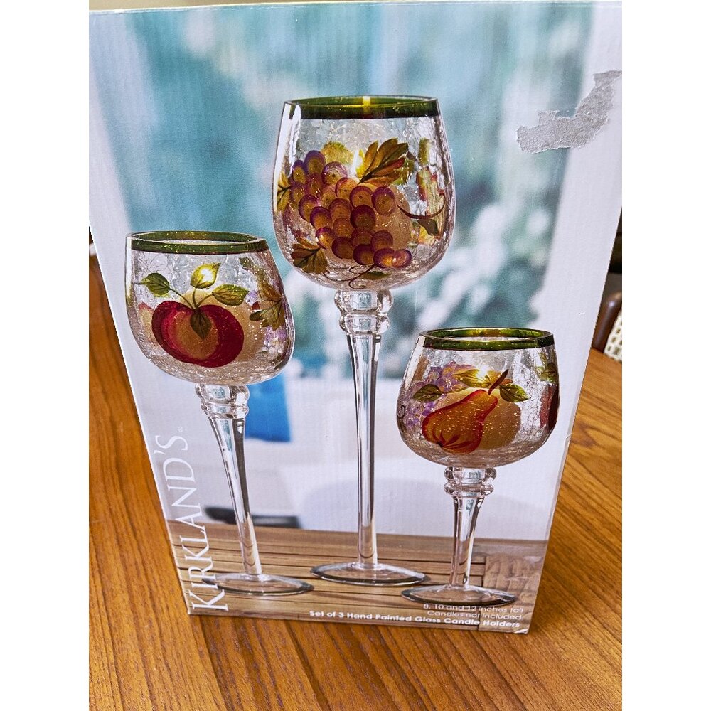 Kirkland's Hand Painted Glass Candle Holders - Set of 3